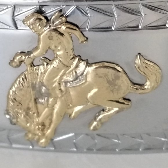Western Style Silver & Gold Tone Bucking Bronco Belt Buckle - Picture 4 of 6
